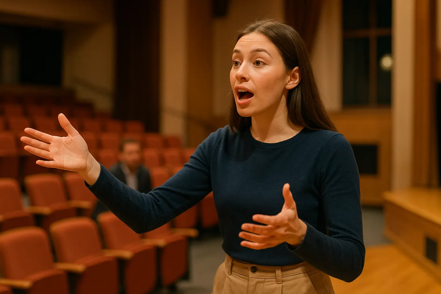женщина показывает сцену с активной речью